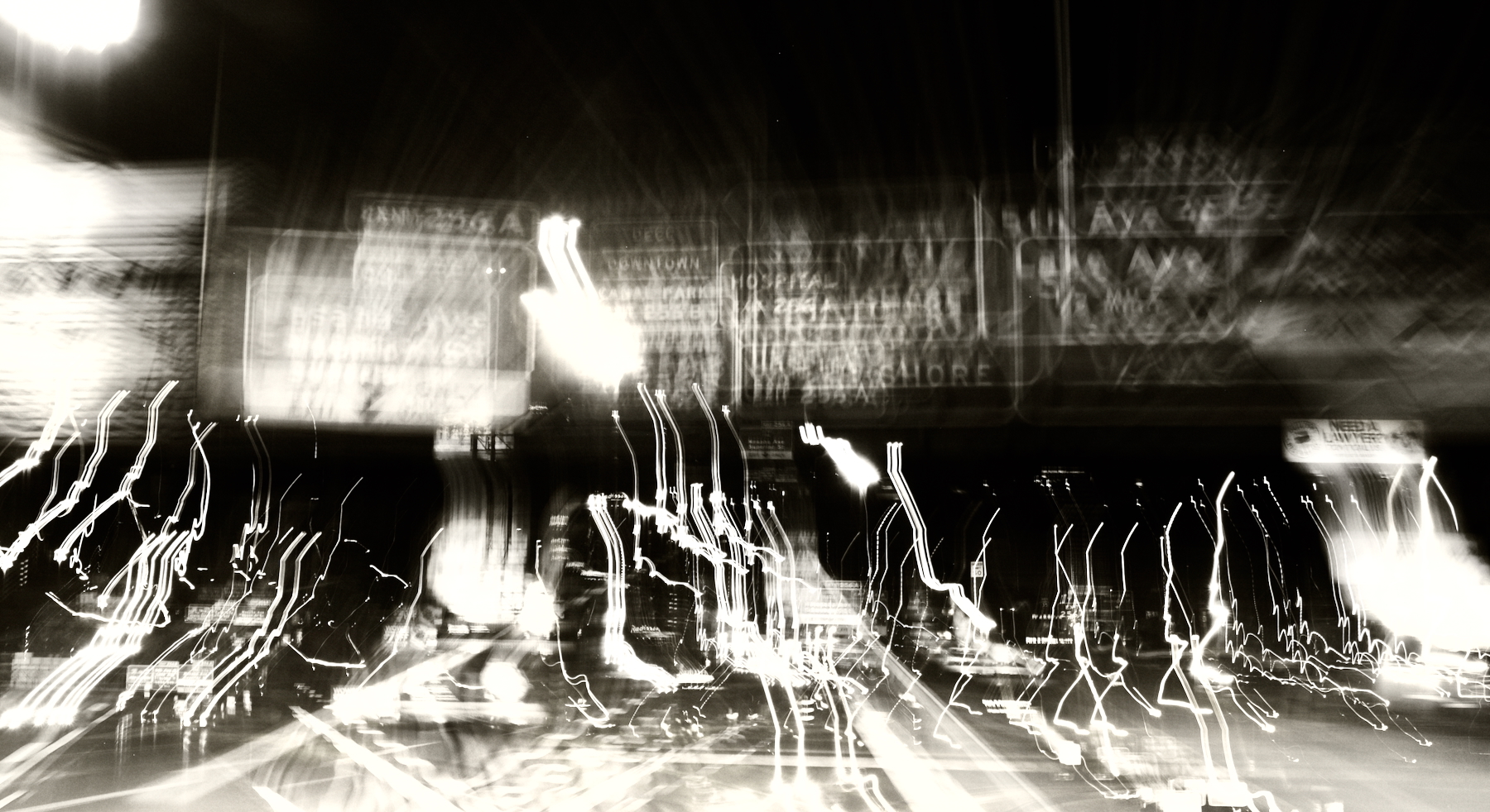 Freeway signs long multiple exposures