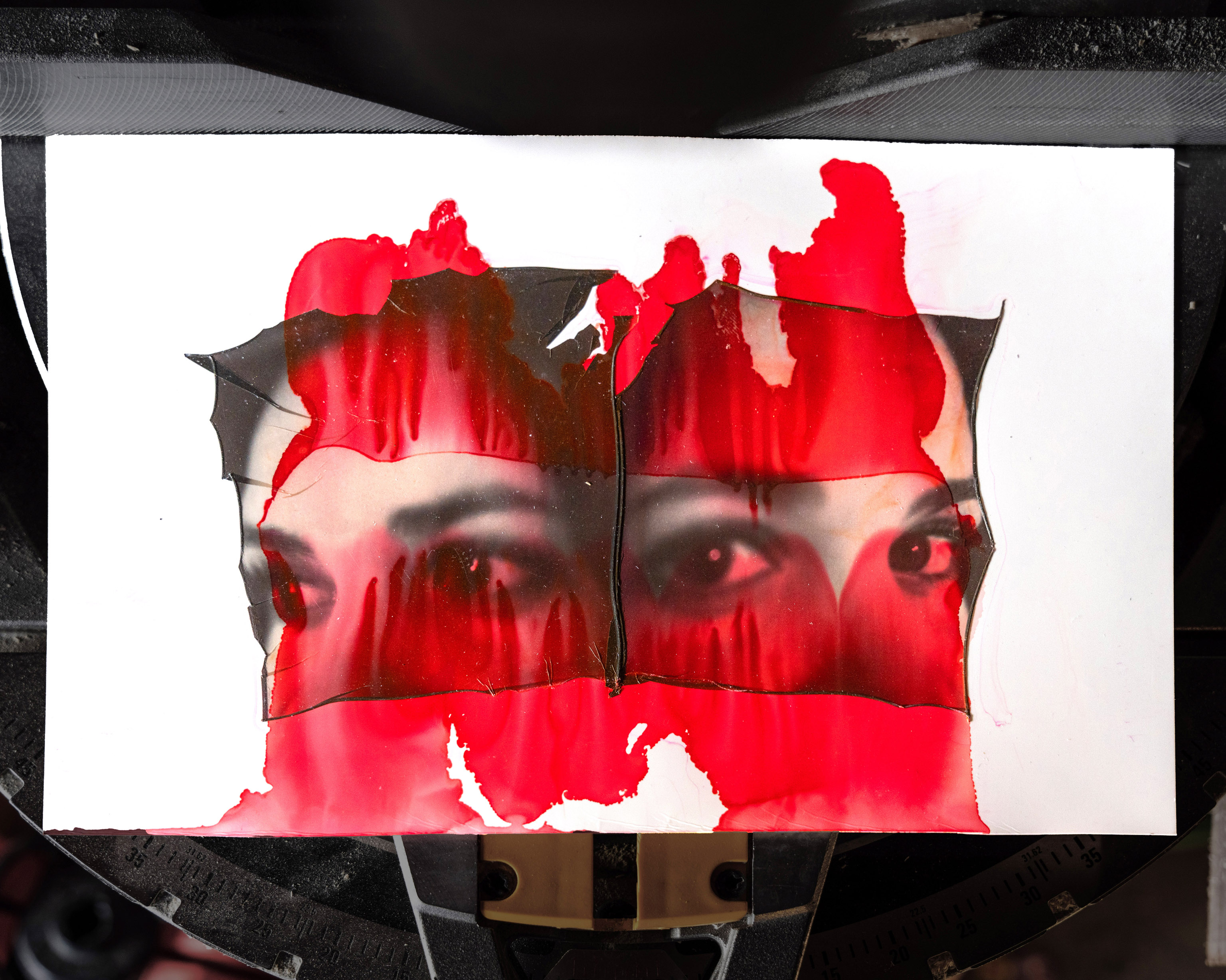 Woman mirrored Polaroid Emulsion lift