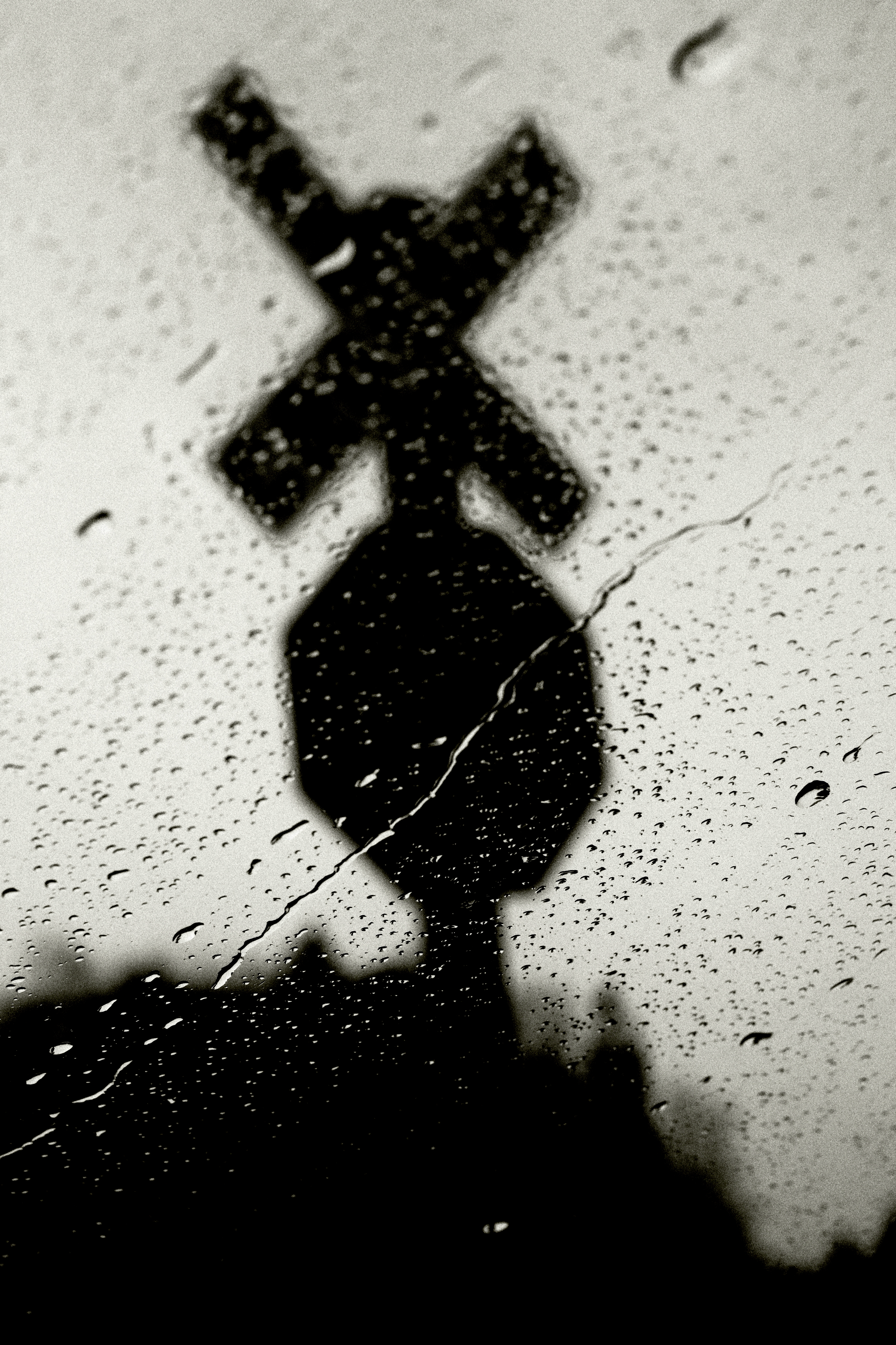 Train crossing through windshield